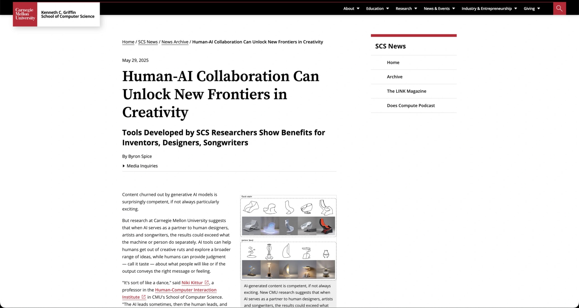 CMU news article: Human-AI Collaboration Can Unlock New Frontiers in Creativity